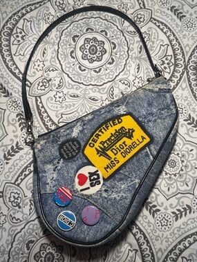 Dior Denim Patch Shoulder Bag with Multicolor Pins